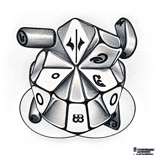 yatzee cup tipped over with dice coming out tattoo design idea