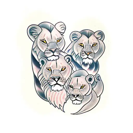 1 female lion and 2 male baby lion tattoo design idea
