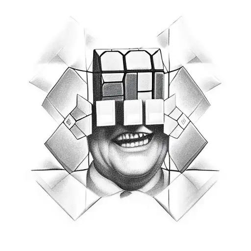 man with a Rubik's cube head tattoo design idea