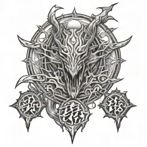Sukuna Markings surrounding Bloodborne Hunter Mark  tattoo design idea