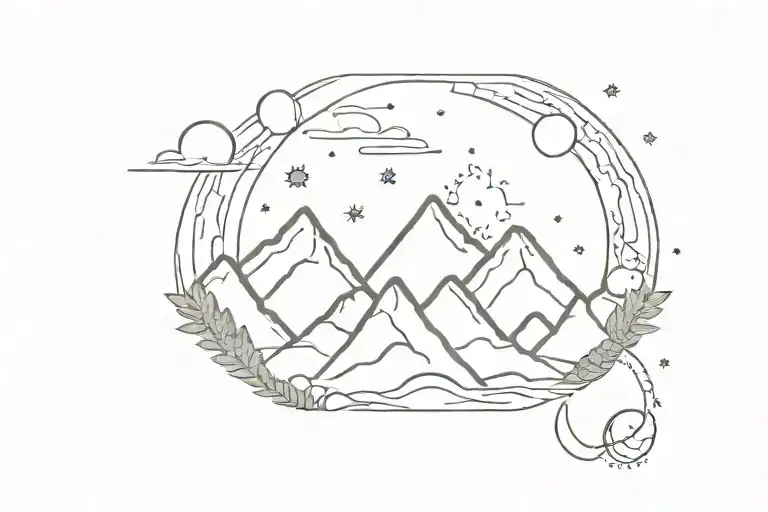 mountain with a sun and a moon merging together tattoo design idea