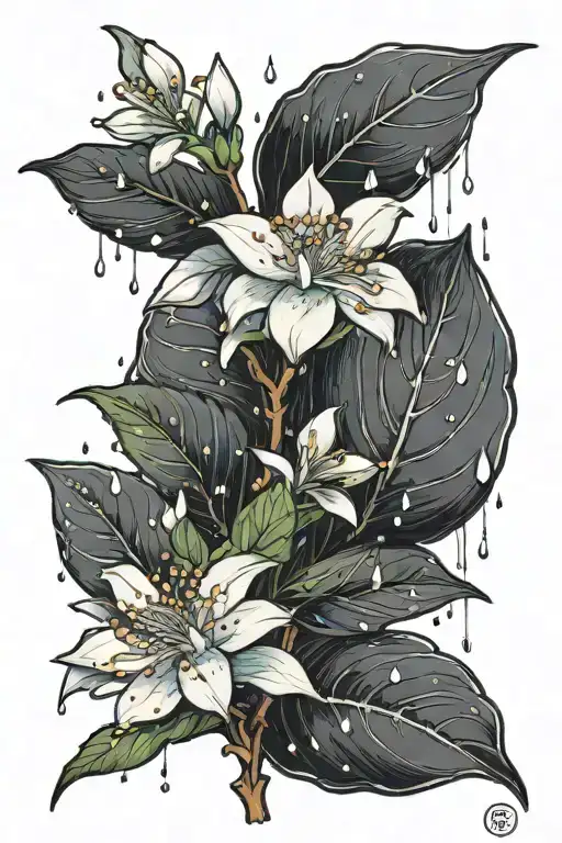 jasmine flower under the rain tattoo design idea