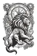  lion and clock surrounded tattoo design idea