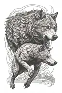 alpha wolf killing a bear tattoo design idea