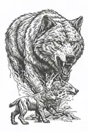 alpha wolf killing a bear tattoo design idea