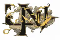 word "XII" with clouds in the back for shading tattoo design idea