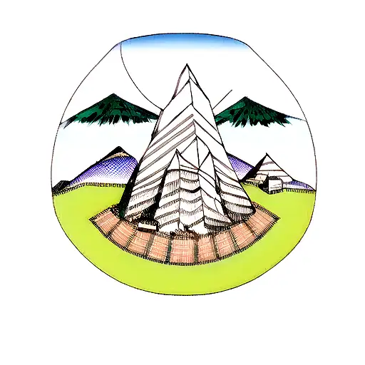 A chessboard patterned compass pointing towards a mountain peak tattoo design idea