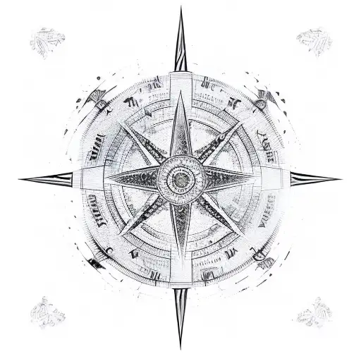 A chessboard patterned compass pointing towards a mountain peak tattoo design idea