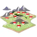 A chessboard patterned compass pointing towards a mountain peak tattoo design idea