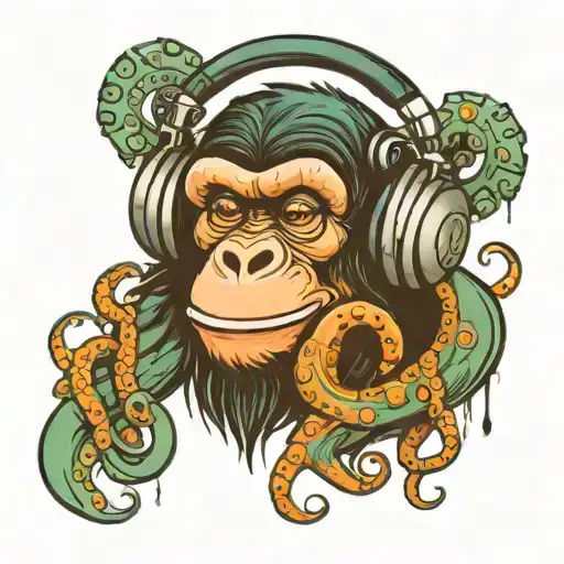 chimp with headphones made of octopus  tattoo design idea