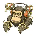 chimp with headphones made of octopus  tattoo design idea