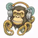 chimp with headphones made of octopus  tattoo design idea