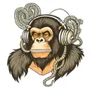 chimp with headphones made of octopus  tattoo design idea