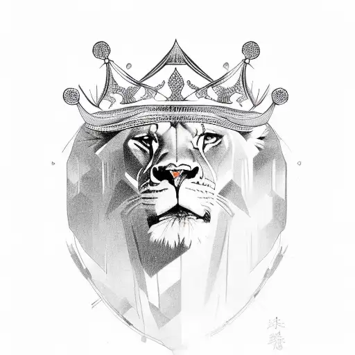 A lioness wearing a crown and Arabic words  tattoo design idea