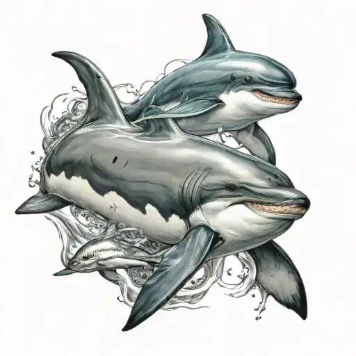 dolphin and shark tattoo design idea