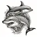 dolphin and shark tattoo design idea