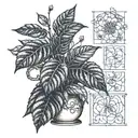 An intricate coffee plant with blueprint-like details, symbolizing the engineer's precision and attention to detail tattoo design idea
