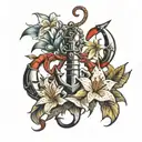 anchor with a lobster and stargazer lily flower tattoo design idea