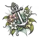 anchor with a lobster and stargazer lily flower tattoo design idea