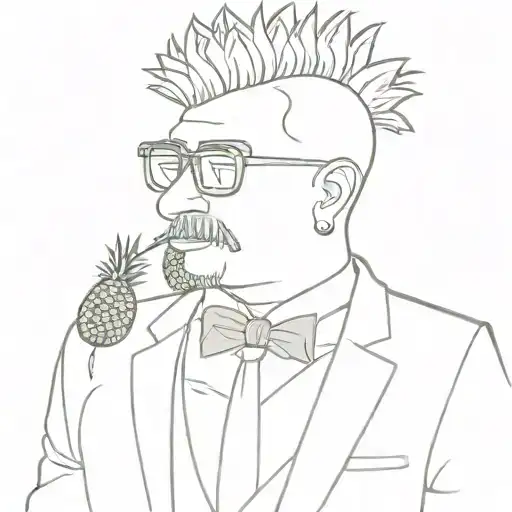 Hilarious and creative drawing of a man as a pineapple. The pineapple man has glasses and a tie. The pineapple man has a tattoo design idea