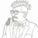 Hilarious and creative drawing of a man as a pineapple. The pineapple man has glasses and a tie. The pineapple man has a tattoo design idea