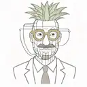 Hilarious and creative drawing of a man as a pineapple. The pineapple man has glasses and a tie. The pineapple man has a tattoo design idea