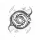 galaxy with stars, black hole and planet mars tattoo design idea