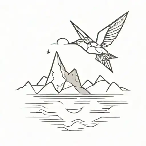paper crane on a lake surrounded tattoo design idea