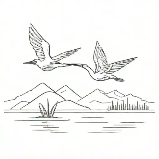 paper crane a lake scene tattoo design idea