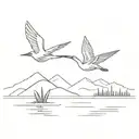paper crane a lake scene tattoo design idea