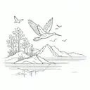 paper crane a lake scene tattoo design idea