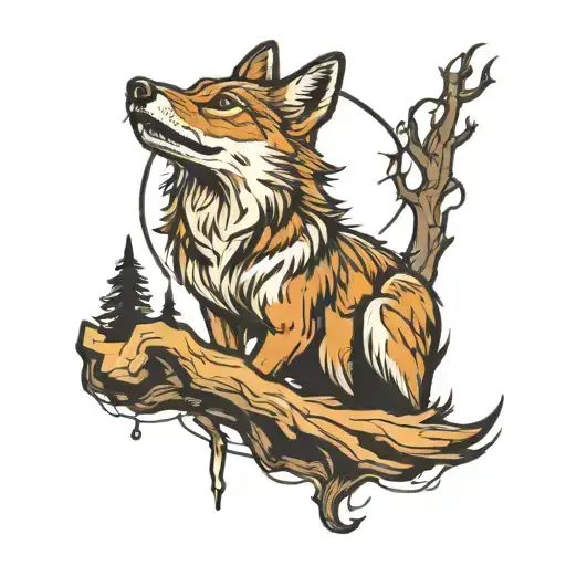 coyote howling tattoo design idea