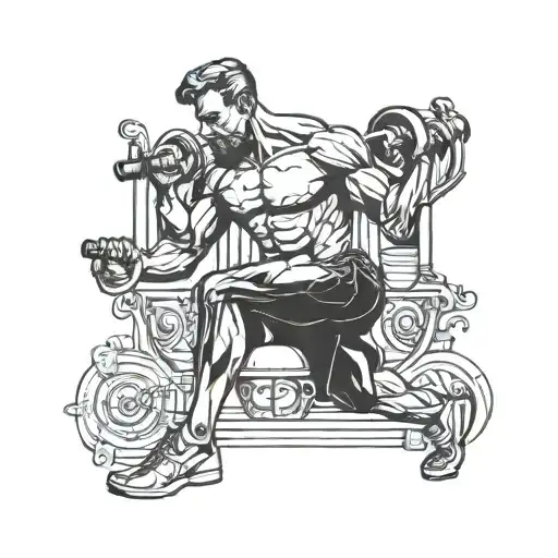 Combine elements of bodybuilding poses with interior design elements like furniture and decor in a blackwork tattoo tattoo design idea