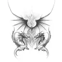 two dragons, one European and one feminine, both facing each other with wings outstretched tattoo design idea