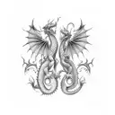 two dragons, one European and one feminine, both facing each other with wings outstretched tattoo design idea