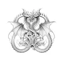 two dragons, one European and one feminine, both facing each other with wings outstretched tattoo design idea