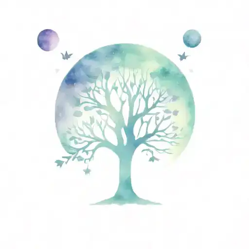 Tree of life with triple moon, purples and gray  tattoo design idea
