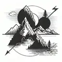 A mountain, latitude longitude of mountain, yin Yang symbol, arrow design  tattoo design idea