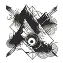 A mountain, latitude longitude of mountain, yin Yang symbol, arrow design  tattoo design idea