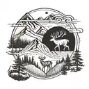 A mountain, latitude and longitude, deer, yin Yang, arrow tattoo design idea