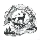A mountain, latitude and longitude, deer, yin Yang, arrow tattoo design idea
