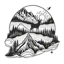 A mountain, latitude and longitude, deer, yin Yang, arrow tattoo design idea