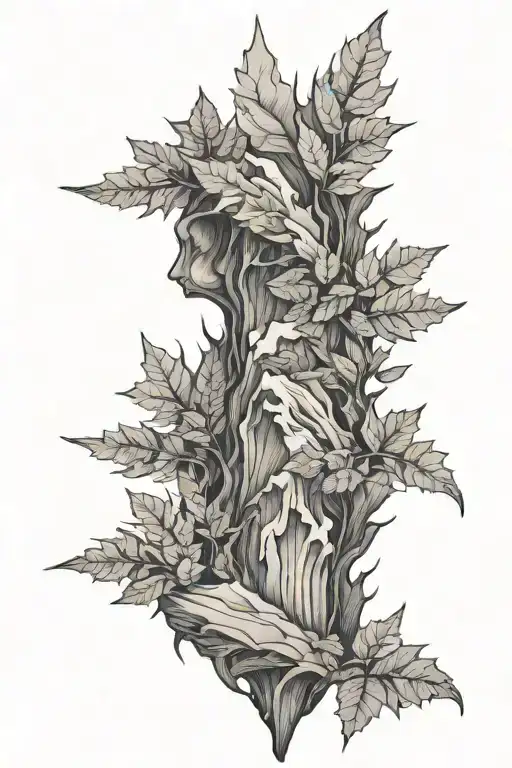mountains god fall leaves nature spine tattoo design idea