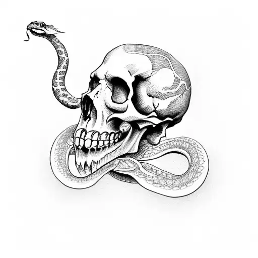 Skull with snake in mouth tattoo design idea