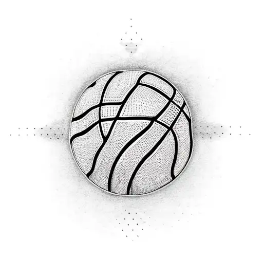 A dotwork tattoo of a basketball merging with a setting sun at the beach tattoo design idea