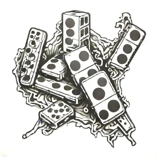 dominos and bullet hole tattoo design idea
