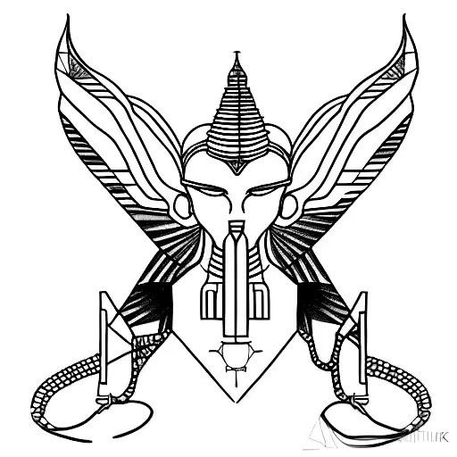 A minimalist tattoo of a sphinx with a techno twist tattoo design idea