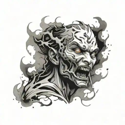 anime character evil smoke splatter tattoo design idea