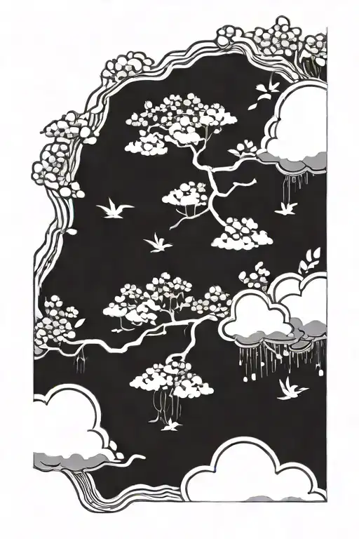 japanese style clouds with falling cherry blossoms  tattoo design idea