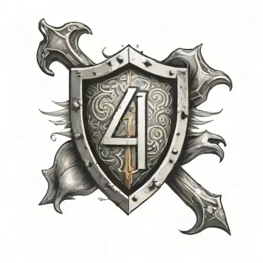 number 41 embodied in a shield tattoo design idea
